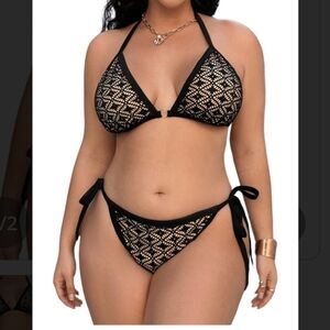 Rosecreek Women's Plus Size Black Bikini Size 2X Halter Tie Sides Swim Top